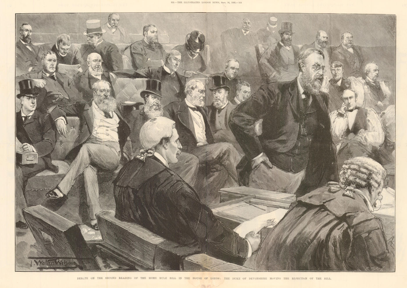 2nd reading of Home Rule Bill. Duke of Devonshire rejecting 1893 old print